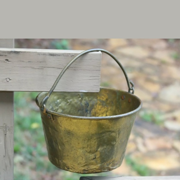 miller & Other - Antique brass bucket from 1800s farmhouse decor